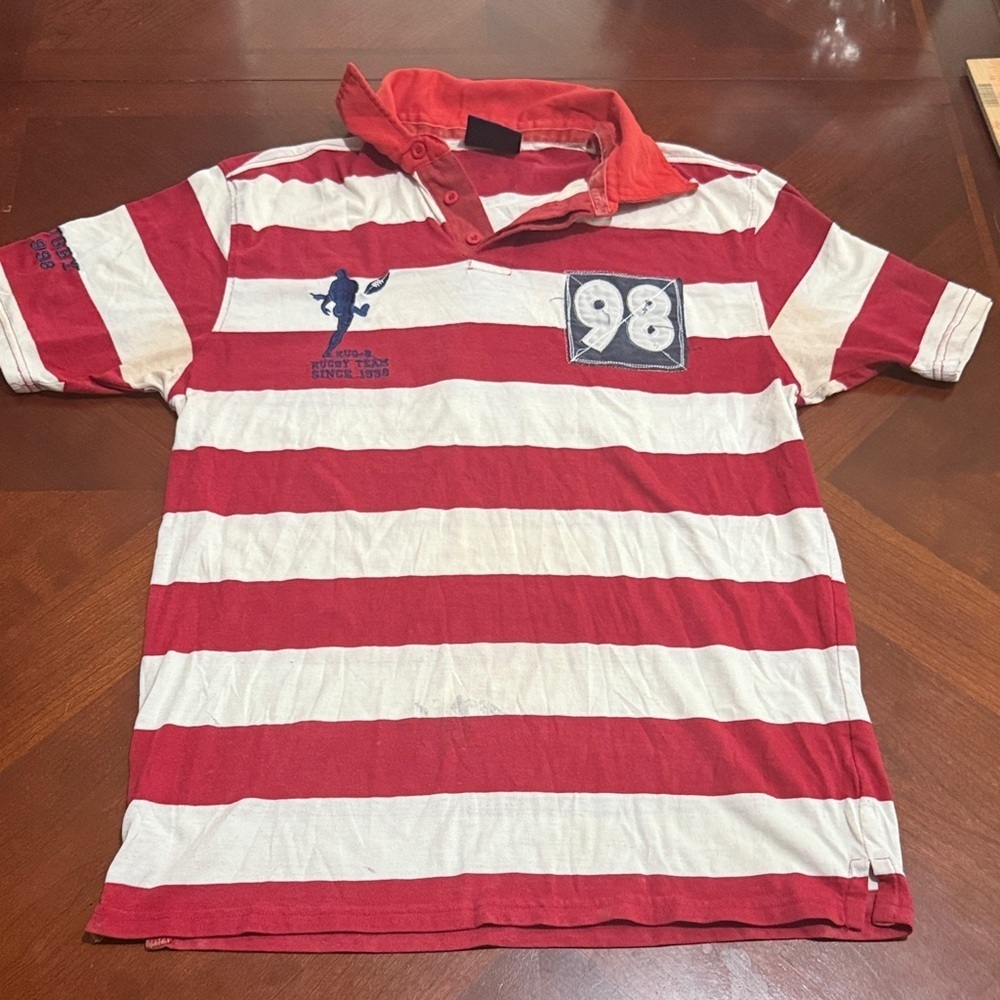 US Rugby Rug-B Polo Red and White Striped Men's Polo Shirt -flaws